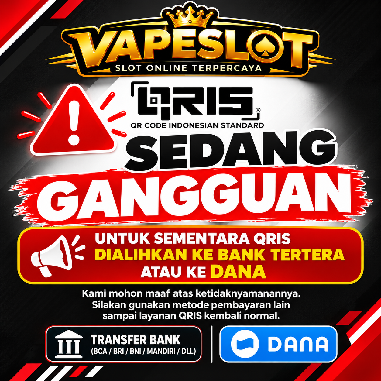 QRIS SEDANG GANGGUAN SAAT INI DIALIHKAN KE BANK ATAU KE EWALLET TERTERA.